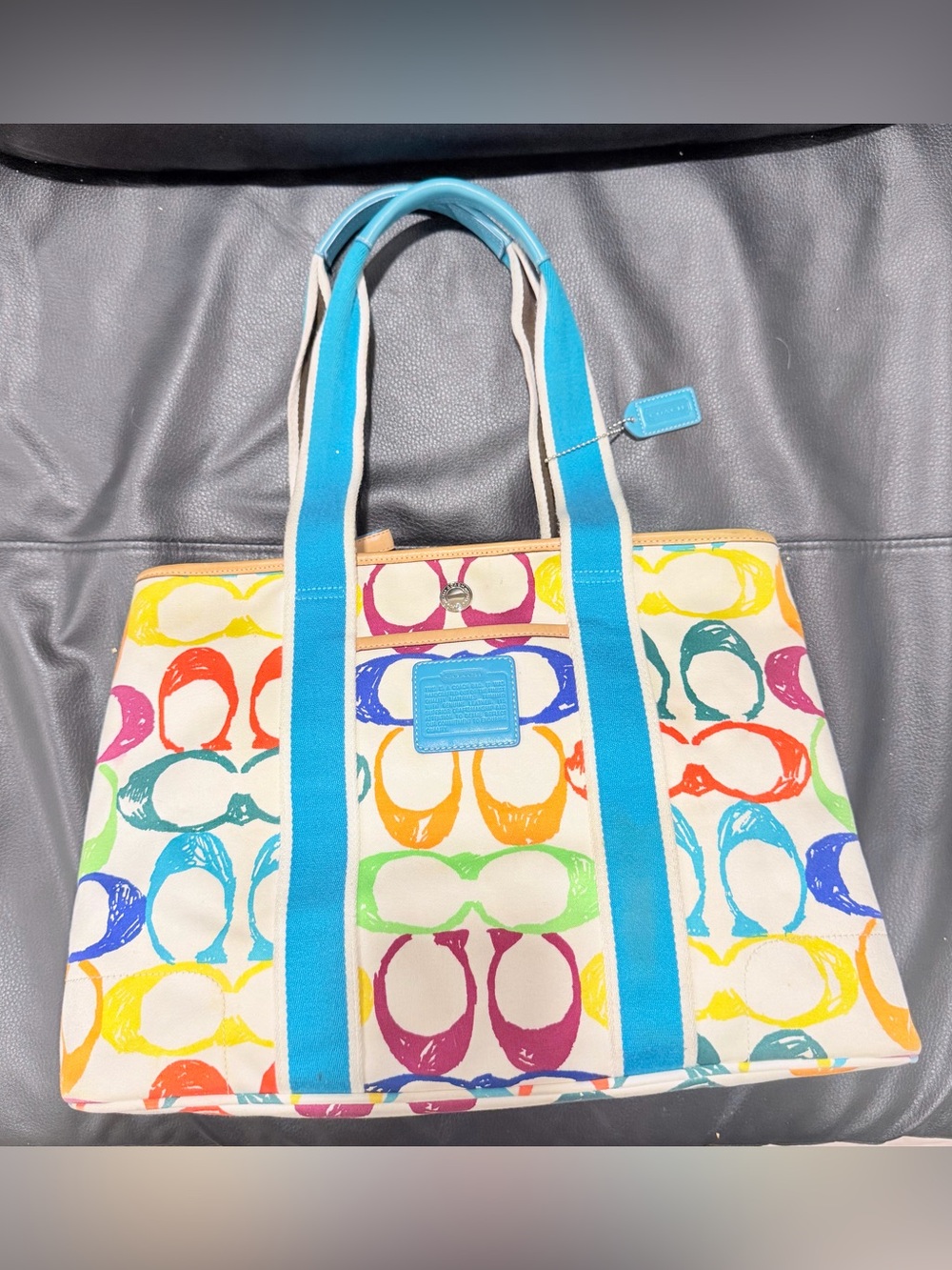 Vintage Y2K Coach Large Hamptons Multicolor Scribble Tote Bag